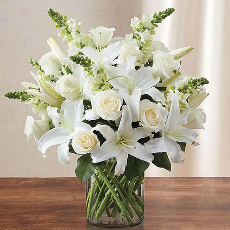 All White Classic Flowers In Vase