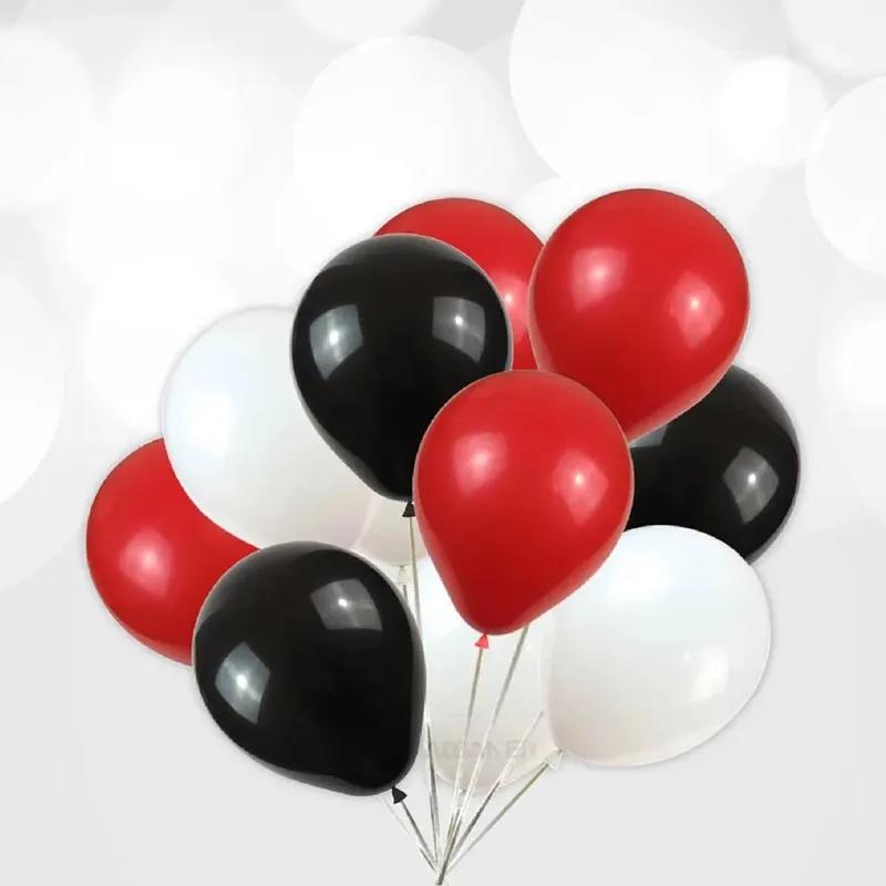 Black White N Red Helium Balloons 12 Pcs