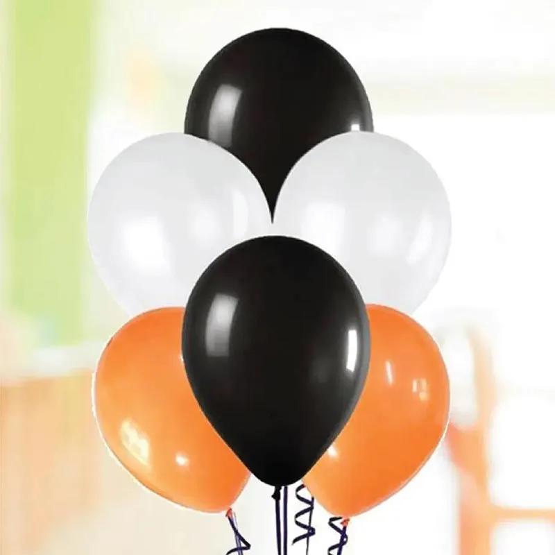 Black White N Orange Helium Balloons 10 Pcs