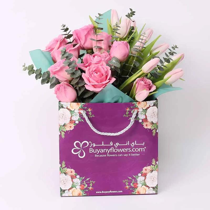 Charming 21 Pink Roses and Tulips Bag