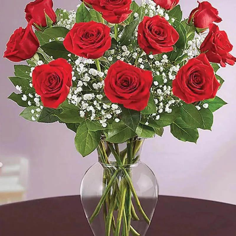 Elegant 12 Roses In Vase