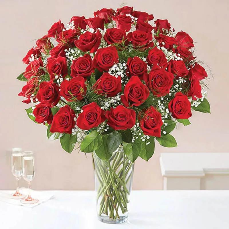 Elegant 50 Red Roses In Vase