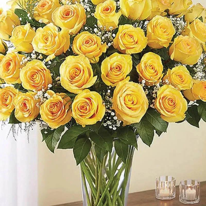 Elegant 50 Yellow Roses In Vase