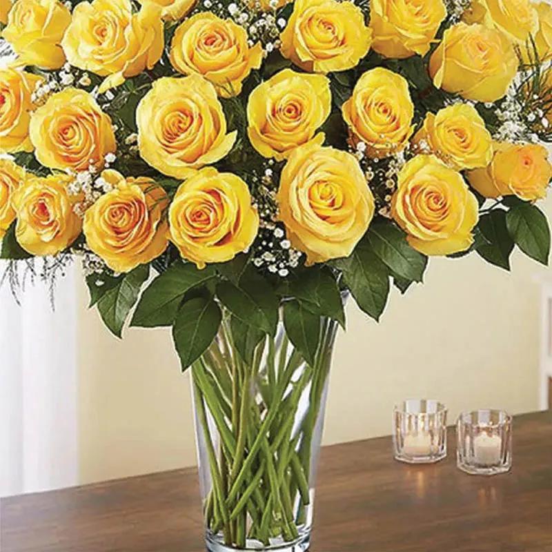 Elegant 50 Yellow Roses In Vase