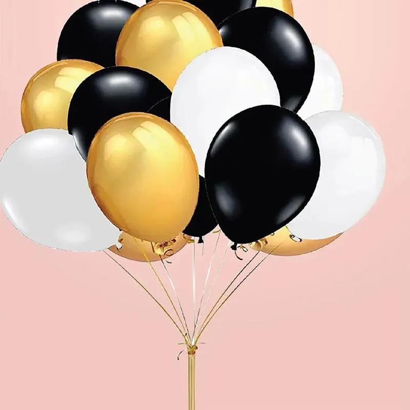 Golden Black N White Helium Balloons 12 Pcs