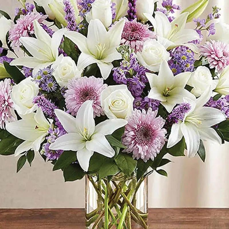 Joyful Purple and White Flowers Vase