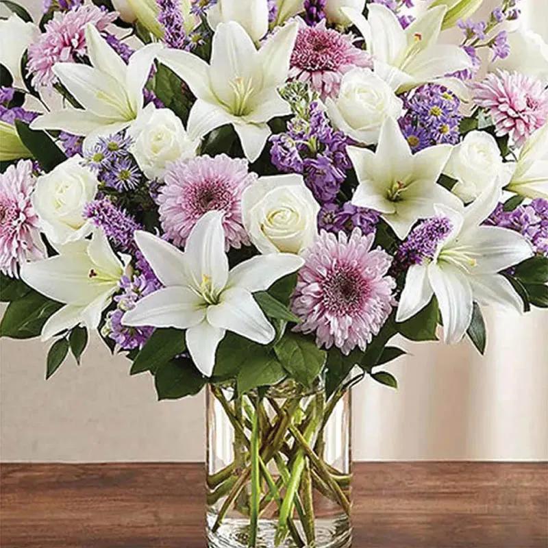 Joyful Purple and White Flowers Vase