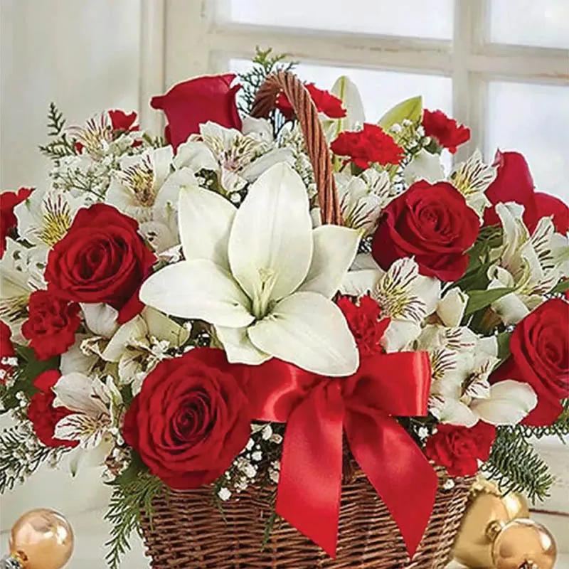 Joyful Red and White Flower Basket