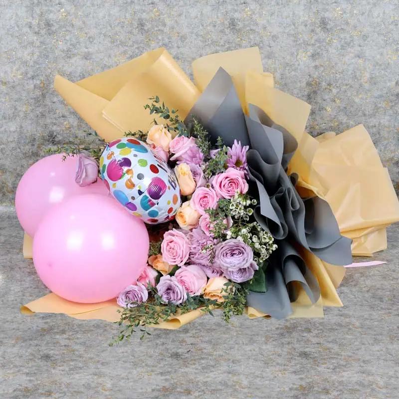 Pastel Flowers and Birthday Balloons Bouquet