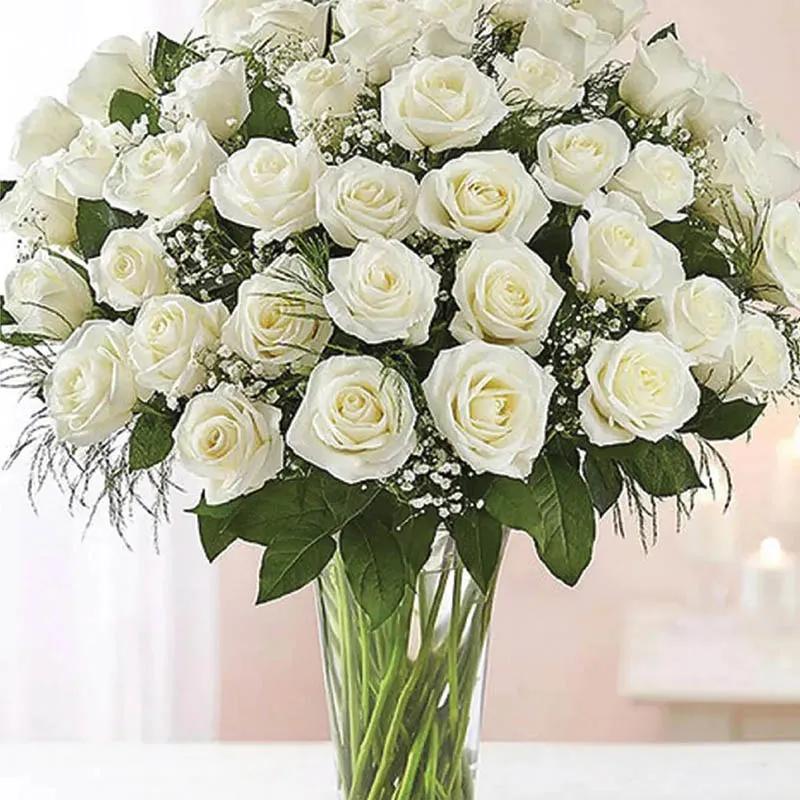 Peaceful 50 White Roses In Vase