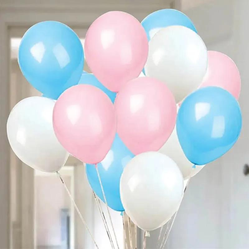 Pink Blue N White Helium Balloons 12 Pcs