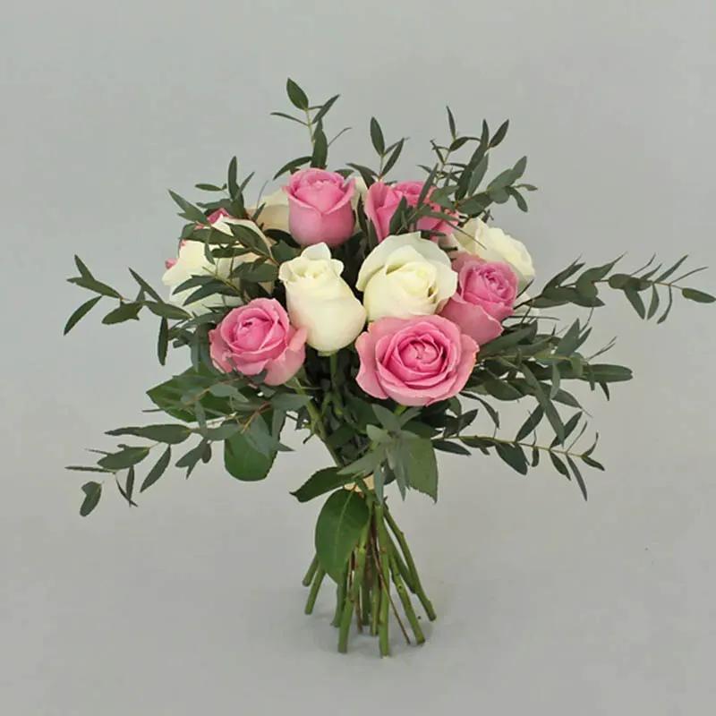 Soothing White and Pink Roses Bunch