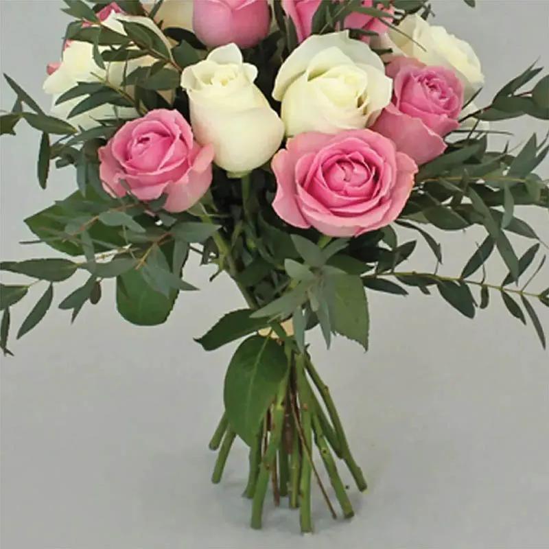 Soothing White and Pink Roses Bunch