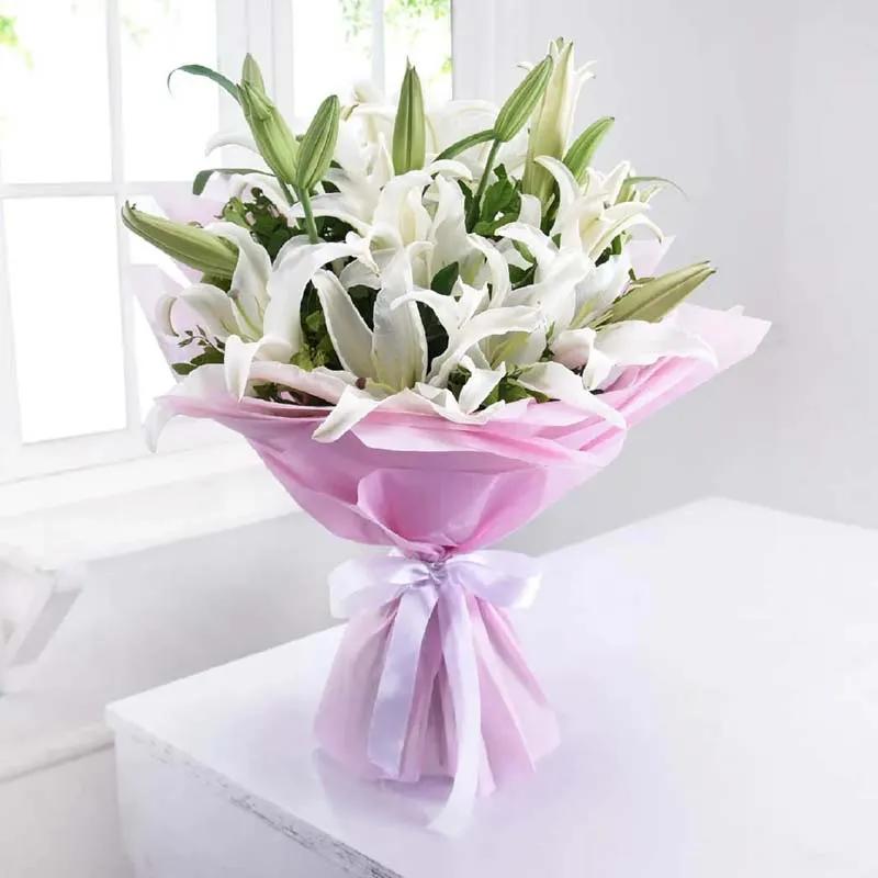 White Lilies Bunch with Black Forest Cake